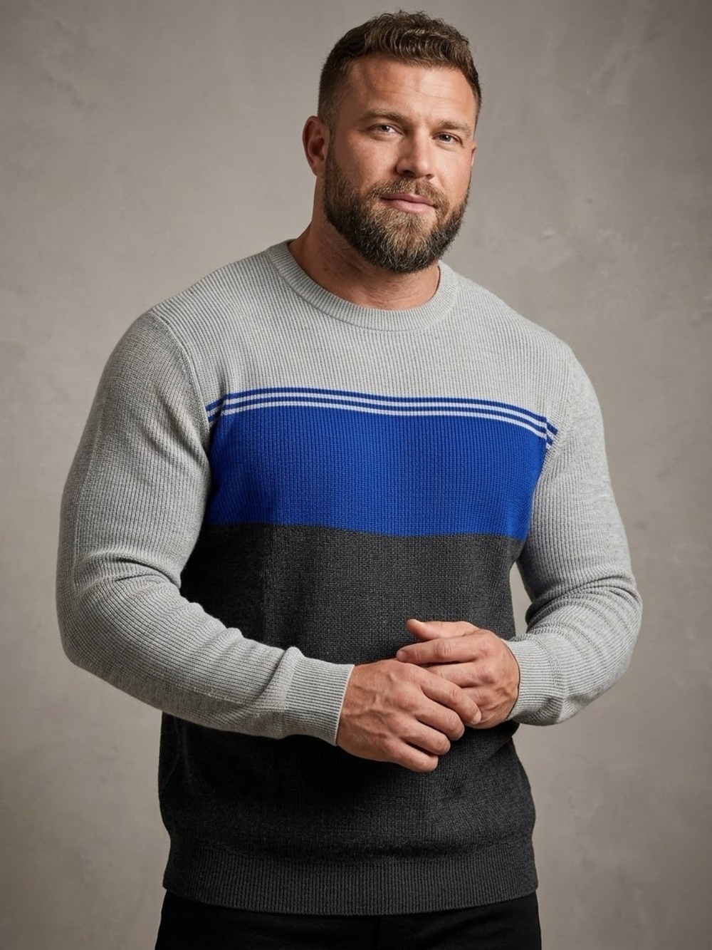 Peter Millar Men's Wool Colorblock Crewneck Sweater Lt Gray Blue Dk Gray XL NWT